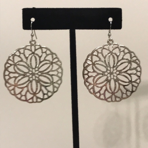 Open-work Ornate Disc Drop Earrings - Picture 3 of 5